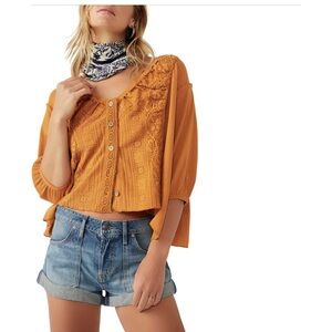 Free People Orange Button Down Shirt